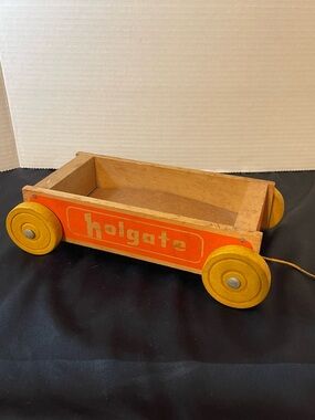 Holgate Vintage Wooden Pull Wagon in Orange and Yellow